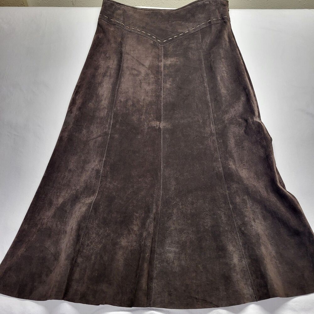 Vintage June Chocolat Brown Suede Maxi Skirt Flare 36" Long 12 Back Slit